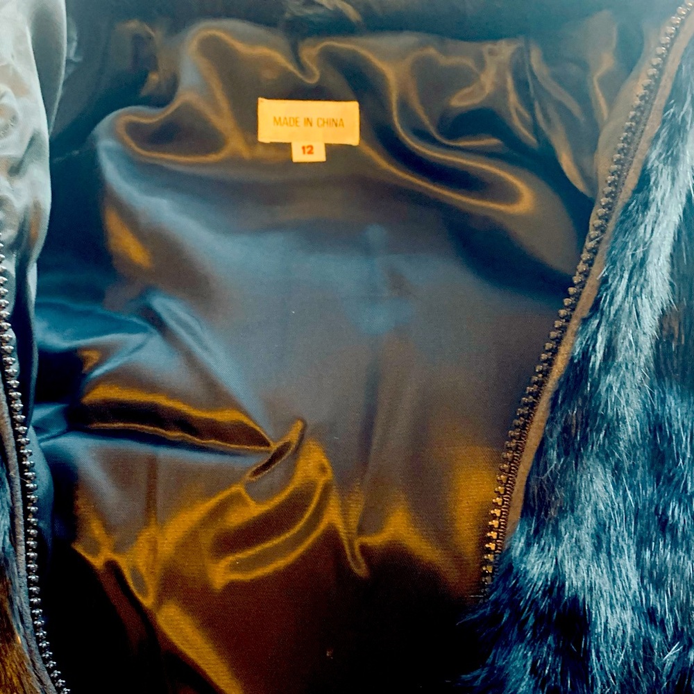 Super fun black fur coat with high neck collar